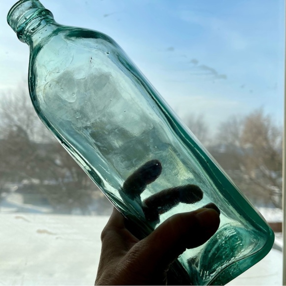 Antique Walkers Kilmarnock Square Whisky Bottle Aqua Glass Liquor